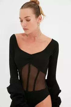 Боди - Черный - Приталенный Trendyol, черный