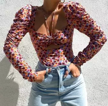 Боди Coppelia Cutout Slinky Knit в осеннем луговом цвете AFRM, цвет fall meadow ditsy