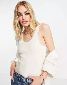Боди цвета экрю в рубчик спереди и сзади ASOS DESIGN