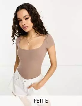 Боди цвета мокко в рубчик с квадратным вырезом Miss Selfridge Petite