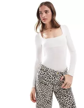 Боди цвета слоновой кости с длинными рукавами и квадратным вырезом Miss Selfridge
