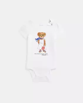Боди для девочки из хлопка с принтом Polo Bear Polo Ralph Lauren, белый