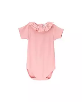 Боди для девочки из органического хлопка с оборками на шее Knot, розовый