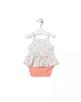 Боди для девочки с хлопковой юбкой с разноцветными мишками Tous, белый