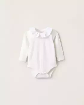 Боди для девочки с кнопками и рюшами на шее Zippy, белый