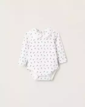 Боди для девочки с принтом и воротником Питера Пэна и кружевом Zippy, белый