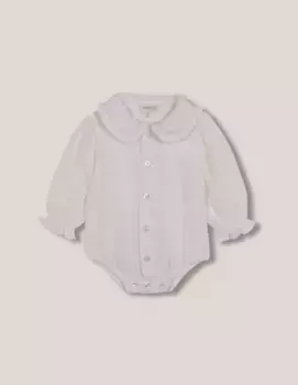 Боди для девочки с рюшами и вышитой полоской на шее Gocco, белый