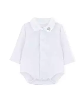 Боди для мальчика с длинными рукавами и вышитым воротником-поло KNOT, белый