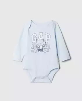 Боди для мальчика с длинными рукавами, логотипом Gap и изображением медведя Браннан спереди, светло-голубой