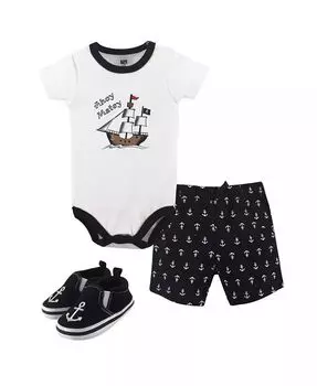 Боди для мальчиков Hudson Cotton, комплект из 3 предметов, шорты и обувь, цвет «лобстер» Hudson Baby, черный