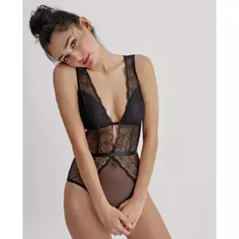 Боди для нижнего белья из кружевной ткани с геометрическим узором Black Limba, черный