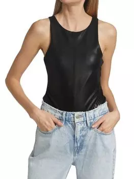 Боди GOOD AMERICAN из искусственной кожи с высоким вырезом, черный