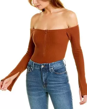 Боди GOOD AMERICAN с застежкой-молнией на 1/2, коричневый