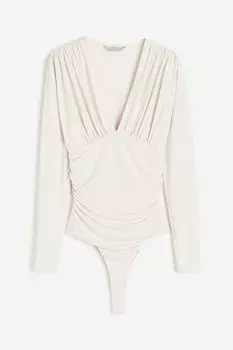 Боди H&M Draped V-neck Thong, светло-бежевый