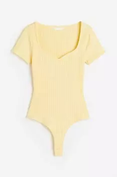 Боди H&M Ribbed Thong, светло-желтый