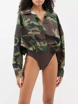 Боди-хаботай оверсайз boyfriend с камуфляжным принтом Norma Kamali, коричневый