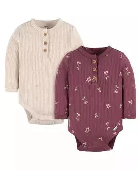 Боди Henley с длинными рукавами для маленьких девочек, в упаковке 2 шт Gerber, мультиколор