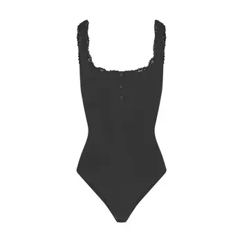 Боди хенли SKIMS Fits Everybody Lace, цвет Onyx