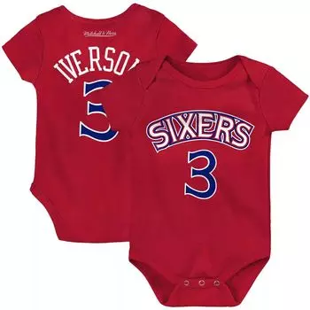 Боди Infant Mitchell & Ness Allen Iverson Red Philadelphia 76ers из твердой древесины, классическое боди с именем и номером Unbranded