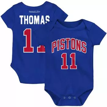 Боди Infant Mitchell & Ness Isiah Thomas Blue Detroit Pistons из твердой древесины, классическое боди с именем и номером Unbranded