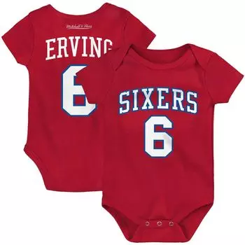 Боди Infant Mitchell & Ness Julius Erving Red Philadelphia 76ers из твердой древесины, классическое боди с именем и номером Unbranded