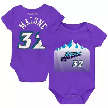 Боди Infant Mitchell & Ness Karl Malone Purple Utah Jazz из твердой древесины, классическое боди с именем и номером Unbranded