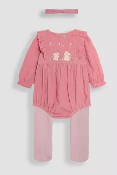 Боди из 3 предметов: вышитый муслин и колготки Jojo Maman Bb, розовый