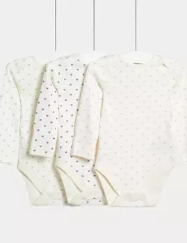Боди из 3 упаковок из чистого хлопка с принтом в виде сердечек (0–3 года) Marks & Spencer, белый микс