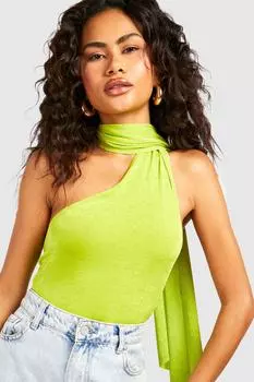 Боди из ацетатного объединенного шарфа с детальными деталями Boohoo, лаймовый