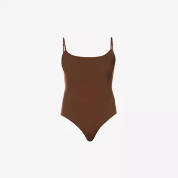 Боди из эластичного джерси с круглым вырезом подходит всем Skims, цвет cocoa
