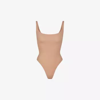Боди из эластичного джерси с квадратным вырезом подходит всем Skims, цвет ochre