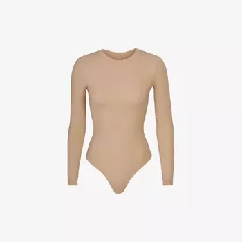 Боди из эластичной ткани с круглым вырезом подходит всем Skims, цвет clay