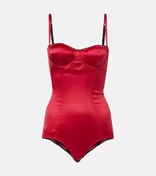 Боди из атласа с шелком Dolce&Gabbana, Rosso/Nero