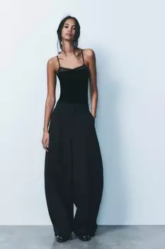Боди из бархата с кружевом ZARA, черный