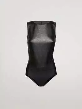 Боди из чистой веганской кожи Wolford, черный