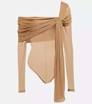 Боди из джерси с драпировкой SAINT LAURENT, бежевый