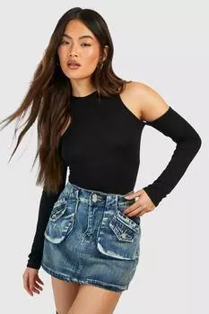 Боди из джерси с вырезами и длинными рукавами Boohoo, черный