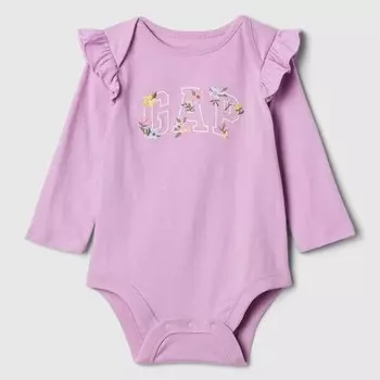 Боди из хлопка с вышитым логотипом и оборками для новорожденных Gap, лиловый