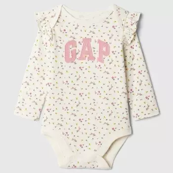 Боди из хлопка с вышитым логотипом и оборками для новорожденных Gap, белый