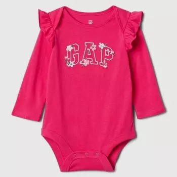 Боди из хлопка с вышитым логотипом и оборками для новорожденных Gap, фуксия