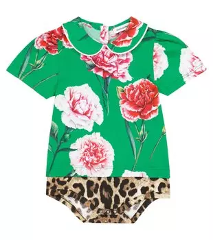 Боди из хлопкового джерси с детским принтом Dolce&Gabbana Kids, зеленый