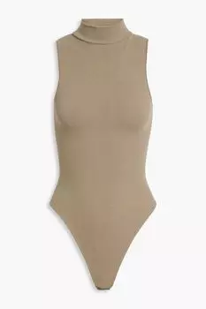 Боди из хлопкового джерси в рубчик GOOD AMERICAN, бежевый