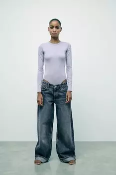 Боди из хлопкового модала ZARA, светло-голубой