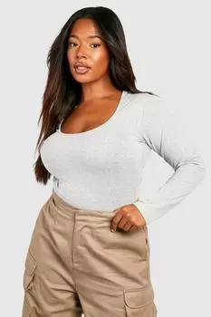 Боди из хлопкового вырезания plus Boohoo, серый