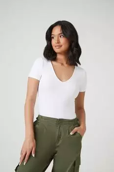 Боди из хлопковой смеси с V-образным вырезом Forever 21, белый