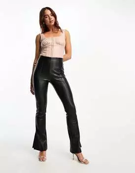 Боди из искусственной кожи на крючках и ушками Miss Selfridge темно-серого цвета