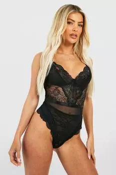 Боди из кружева и сетки с вырезами Valentine's boohoo, черный