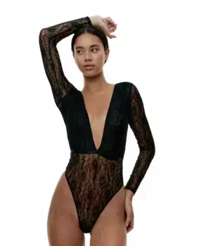 Боди из кружева с цветочным принтом и V-образным вырезом Black Limba, черный