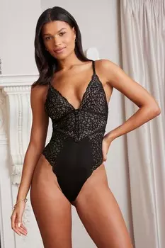 Боди из кружева с завитками Lipsy, черный