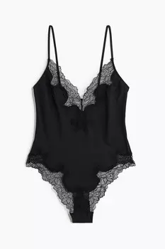 Боди из микрофибры и кружева H&M, черный